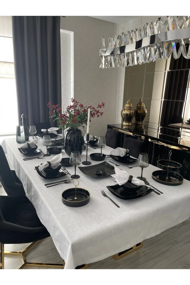 Linen Keten Simli Ekru Masa Örtüsü 150x220cm