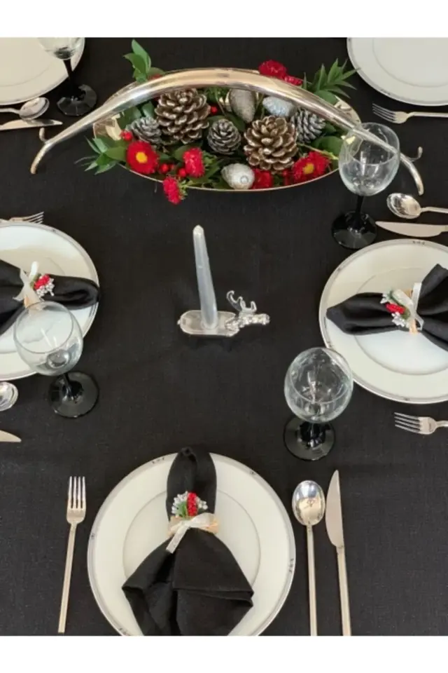 Linen Keten Simli Siyah Masa Örtüsü 150x220cm