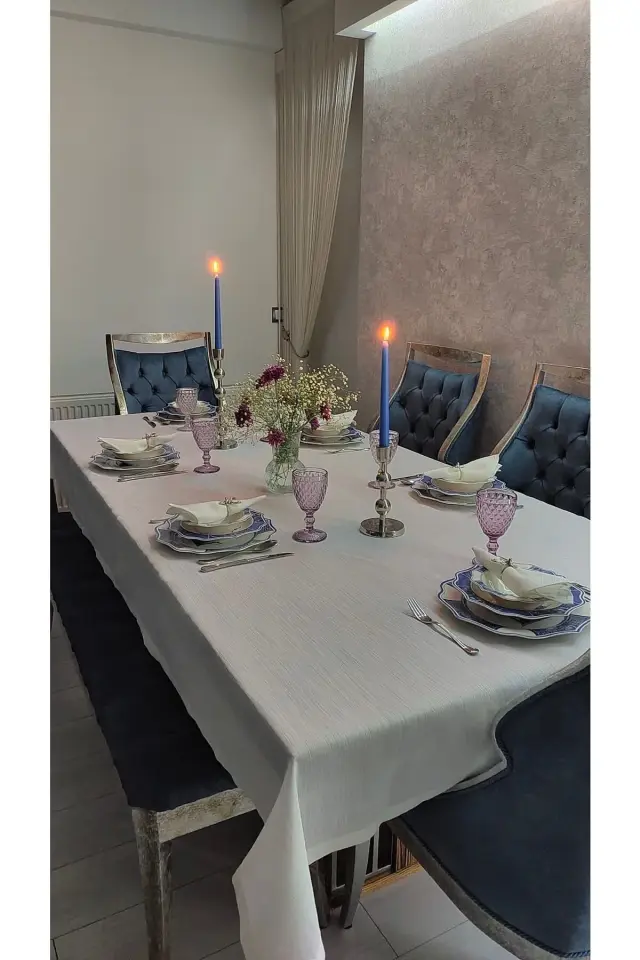 Linen Keten Simli Nil Yeşil Masa Örtüsü 150x220cm