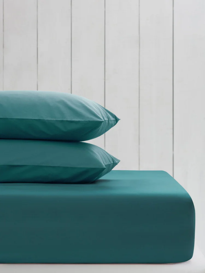 Doğal Pamuk Lastikli Çarşaf Takımı Çift Kişilik Koyu Turkuaz